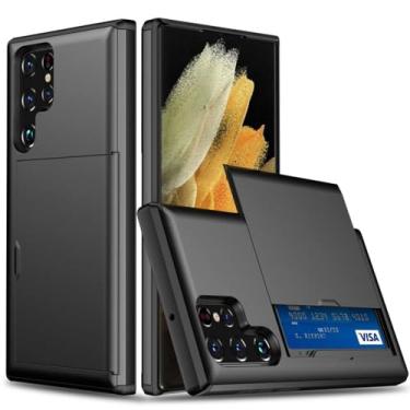 Imagem de Para Samsung S23 Ultra S22 S21 S20 S10 Plus 5G S9 S8 Capa Hard Armor Phone Case para Galaxy Note 20 10 9 8 Capa deslizante para cartão carteira, preta, para Galaxy S7