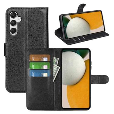 Imagem de Capa de telefone para Samsung Galaxy A15, couro PU com suporte para cartão de crédito, carteira fina flip com suporte, capa protetora para Samsung A15 (preto)