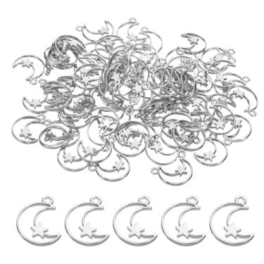 Imagem de PATIKIL Amuleto com pingente de estrela de lua de 0,75 x 0,55, 80 peças, pingente de estrela de lua de metal para mulher, brincos, pulseira, fabricação de joias e artesanato DIY, prata antiga, falso