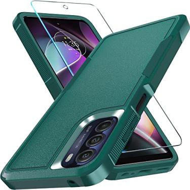 Imagem de RMOCR Capa para Motorola Moto G 5G 2022 com protetor de tela de vidro temperado [1 unidade], capa protetora para telefone inteiro, resistente à prova de impacto, verde escuro
