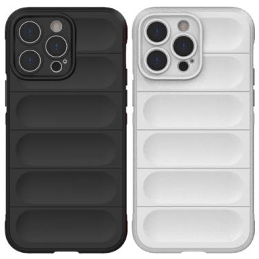 Imagem de Capa de silicone adequada para iPhone 14 Pro Max de 6,7 polegadas, capa de telefone com proteção de lente. (preto + branco)