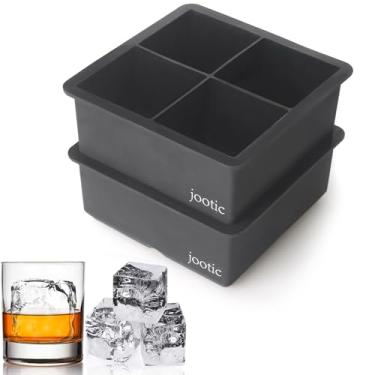 Imagem de jootic Bandejas grandes de silicone para cubos de gelo (6 cm) – moldes grandes para fazer 4 cubos de gelo gigantes para uísque (pacote com 2)