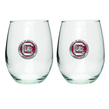 Imagem de Heritage Pewter Taças de vidro sem haste Gamecocks da Carolina do Sul – Conjunto de 2 | Taças de vinho de 425 g | Vidro de estanho habilmente trabalhado