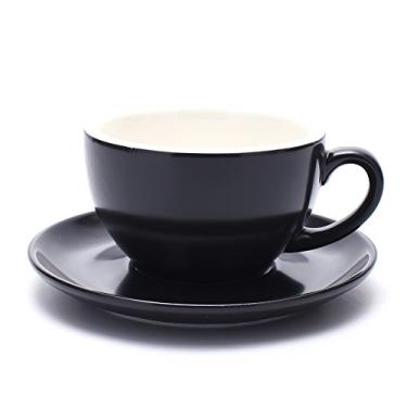 Imagem de Copo de arte Café Latte e pires, 3 Capacidade para Café Latte & Cappuccino & Double Espresso, New Bone China, Mate para cafeteria e Barista, Matte Black, 10.5 oz, 1