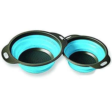 Imagem de Conjunto de escorredor/coador de cozinha dobrável grande e pequeno - perfeito para drenar macarrão, vegetais, conjunto de escorredor dobrável - cesta de filtro de borracha dobrável durável para