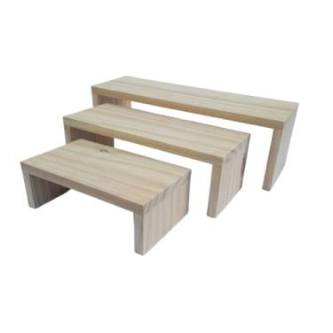 Imagem de Kit Trio Escadinha Decoração de Festa Porta Doce Mesinha Madeira Rústica Suporte Expositor Doce Buffet PMG (Natural)