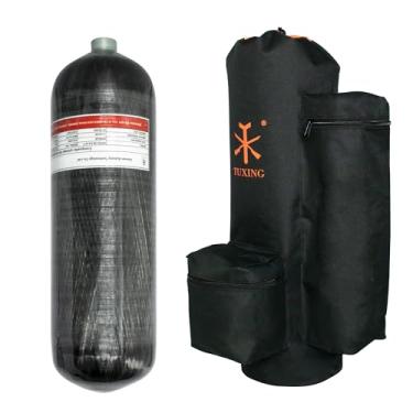 Imagem de TUXING Tanque de ar de fibra de carbono 4500Psi 6,8L, tanque de mergulho 414Cu em 6800CC, cilindro composto de alta pressão com bolsa de transporte para rifle de ar Pcp Paintball Scuba