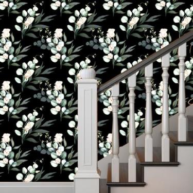 Imagem de weiseni Papel de parede floral descascar e colar papel de contato floral sem costura 45 cm × 300 cm aquarela vintage papel de parede de flor autoadesivo removível boho papel de parede folha