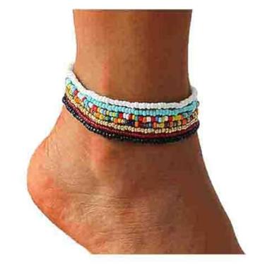 Imagem de Tornozeleira feminina boho com contas africanas multicoloridas, contas de sementes elásticas, pulseiras de tornozelo com contas de vidro, pulseira elástica para pés e mãos (7 peças)