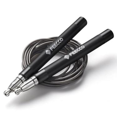 Imagem de Corda de salto rápido FEECCO com corda de 3,4 m, mecanismo de travamento automático para ajuste rápido da corda.