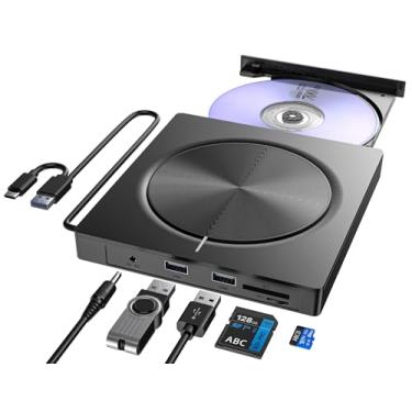 Imagem de Umaniy Unidade externa de CD/DVD, leitor de DVD para laptop, leitor de DVD portátil 6 em 1, unidade ROM, gravador de CD USB, unidade de disco externo compatível com laptop e desktop, Windows 11/10/8/7