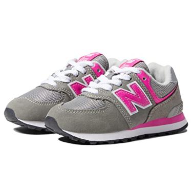 Imagem de New Balance Girls 574 V1 Lifestyle Lace-Up Sneaker, Grey/Pink, 11 Wide Little Kid