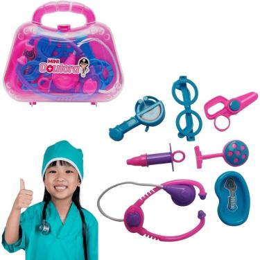 Imagem de Brinquedo Maleta Kit Médica Médico Com Acessórios Rosa Mini Doutor Infantil Menina Presente Para Criança - PANAMI