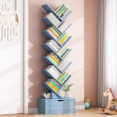 Imagem de Prateleira de armazenamento em forma de árvore com armário, estante de madeira industrial aberta para livros, CDs, plantas, organizador