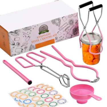 Imagem de Home Canning Supplies Starter Kit, Ferramentas de conserva de aço inoxidável de grau alimentício com pinças levantadoras de jarras, funil, etiquetas, levantador magnético de tampa, conjunto de