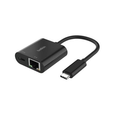 Imagem de Belkin Conecte USB-C a Ethernet + adaptador de carregamento de 100 W com porta Gigabit Ethernet e porta USB-C - 10/100/1000 Mbps para conexão rápida à Internet - Compatível com iPhone 16, Samsung