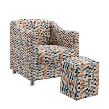 Imagem de Poltrona Decorativa Alya com Puff Izar Sued Estampado Laranja Aradecor