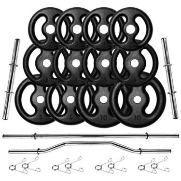 Imagem de Kit Anilhas Ferro 50kg + 2 Barras 40cm + 1 Barra 150cm + 1 W - SEPO