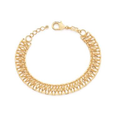 Imagem de Pulseira banhado ouro 3x 24k 18k e 22k feminina grossa elos batidos en
