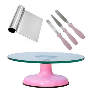 Imagem de Bailarina Para Bolo Boleira De Vidro 30 cm + Kit Espátulas Confeiteiro