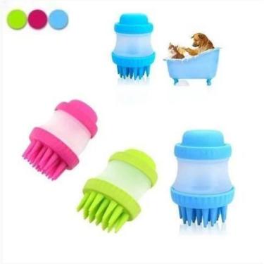 Imagem de Escova Pet De Silicone Com Dispenser Cães E Gatos Banho - Silicone Bri