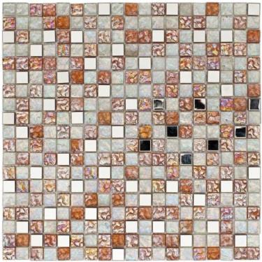 Imagem de PASTILHA DE VIDRO COM METAL GS550 - GLASS STONE BCO/LARANJA 31x31cm 8m