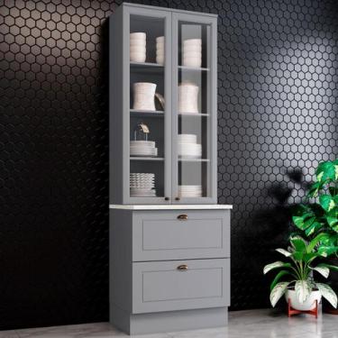 Imagem de Cristaleira Americana 2 Portas 2 Gavetas 100% Mdf Cinza/Calcare - Henn