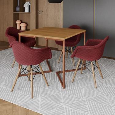 Imagem de Jogo de Mesa Industrial Base Cobre Tampo Quadrado 90cm Canela com 4 Po