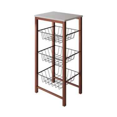 Imagem de Fruteira de Chão Cozinha Montada Aço Cobre Cesto Preto Tampo Branco Ro