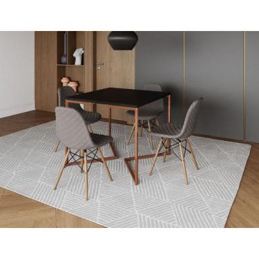 Imagem de Mesa Jantar Industrial Base Cobre V 90cm Quadrada Preta C/ 4 Cadeiras 