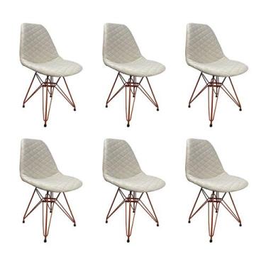 Imagem de Kit 6 Cadeiras Jantar Estofadas Nude Eiffel Eames Base Cobre - Up Home