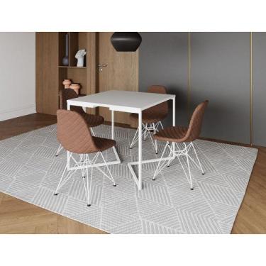 Imagem de Mesa Jantar Industrial Base V 90cm Quadrada Branca C/ 4 Cadeiras Ferro