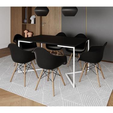 Imagem de Mesa Jantar Industrial Retangular Preta 137x90cm Base V Ferro Branco c