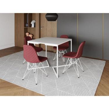 Imagem de Mesa Jantar Industrial Base V 90cm Quadrada Branca C/ 4 Cadeiras Ferro