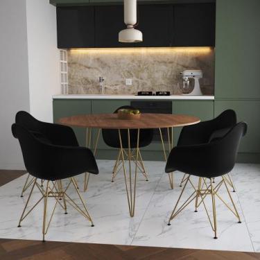 Imagem de Mesa Jantar Redonda 110cm Amêndoa Clips 3 Pés com 5 Poltronas Eames Ei