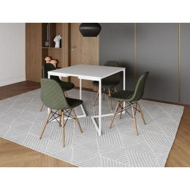 Imagem de Mesa Jantar Industrial Base V Ferro Branco 90cm Quadrada Branca 4 Cade