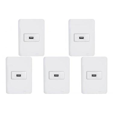 Imagem de Kit C/5 - Conjunto Perlex Aros 4X2 Branco Com Placa(1Toma...