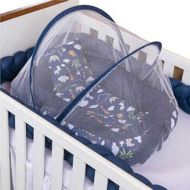 Imagem de Ninho Redutor de Berço Para Bebê Com Mosquiteiro Safari Azul Marinho