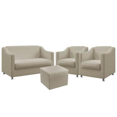 Imagem de Kit Poltrona Namoradeira e 2 Poltronas Decorativas Alya Com Puff Quasa