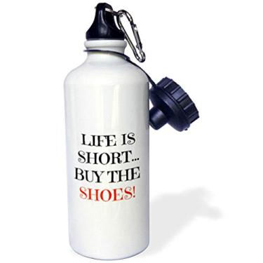Imagem de 3dRose Life Is Short Buy The Shoes, letras vermelhas e pretas sobre fundo branco, garrafa de água esportiva, 600 ml, multicolorido