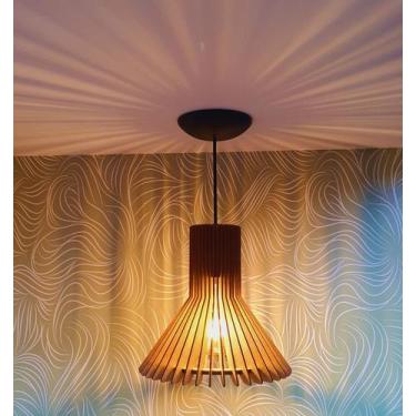 Imagem de Pendente Lustre Sala De Estar Rústico Decorativo Madeira 25cm - Fábric