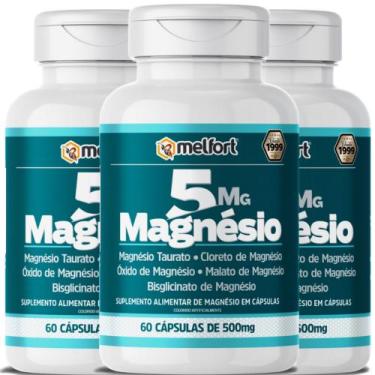 Imagem de Kit 3 x 5 Magnésios Malato Taurato Óxido Bisglicinato Cloreto 120 Cáps