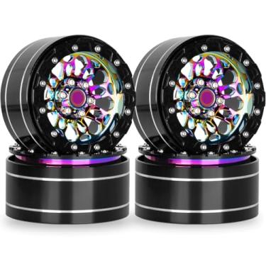 Imagem de RcarmubWow RC 2.2" Beadlock Wheels for 1/10 RC Crawler Axia1 SCX10 AMG 6X6 TRX4 Redcat Gen8 Gen7 Pro,Alloy Aluminium 2.2 Beadlock RC Wheels 2.2 Beadlock RC Rims,4Packs,Rainbow