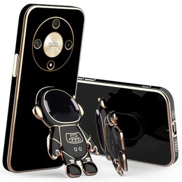 Imagem de Anlalish Capa Honor Magic 6 Lite, capa fofa de silicone com suporte de astronauta, capa fina à prova de choque, preta (desenho animado, glitter, anti-impressão digital, borda da câmera elevada de 0,3