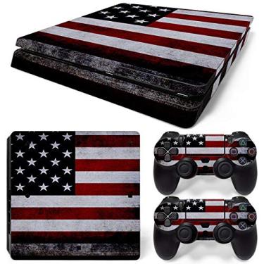 Imagem de DAPANZ Adesivo de vinil bandeira americana para console Sony Playstation 4 Slim e capa de controle DualShock 4