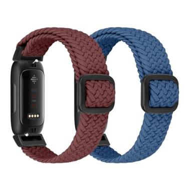 Imagem de FTYQUEE Alças trançadas elásticas ajustáveis compatíveis com Fitbit Inspire 3/Inspire 2/Inspire HR/Inspire/Ace 3/Ace 2 para mulheres e homens, pulseiras esportivas elásticas de tecido de nylon para Fitbit Inspire 3/2 (vinho + preto)