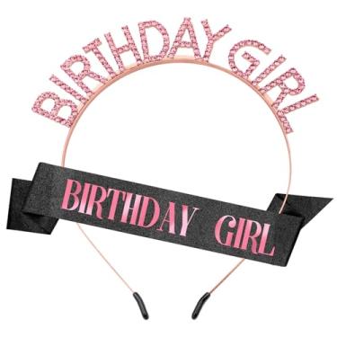 Imagem de Faixa de aniversário para mulheres, faixa de aniversário para meninas, coroa de aniversário, faixa de aniversário preta com glitter e coroa de strass, acessórios de faixa de tiara de princesa para