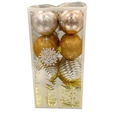 Imagem de KIT 16 Bolinhas de Natal Decoração para Arvore 6cm - Mais Tem, Ouro
