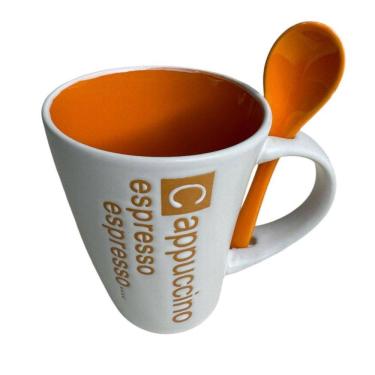 Imagem de kit Xicara e Colher Caneca luxo Cafe Cappuccino luxo 325ml