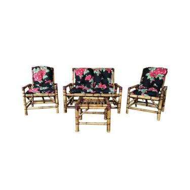 Imagem de Kit Poltrona Bambu 4 L Com Almofadas Para Edícula E Jardim - Compree, 